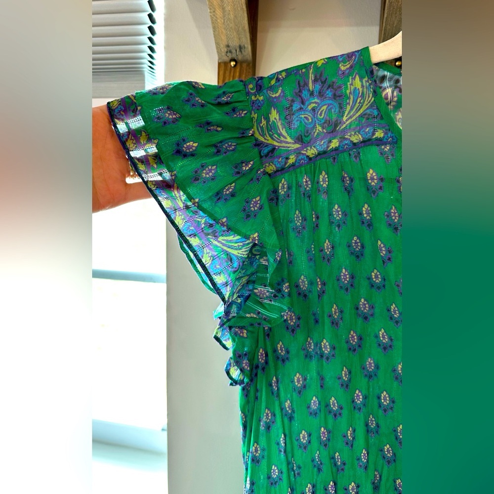 NWT Veronica Beard Brindelle Smocked Cotton Mini Dress in Kelly Green Multi 4 - Picture 12 of 15